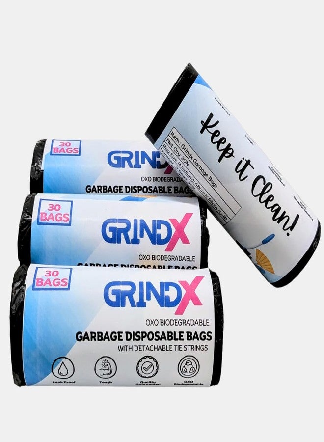 GRINDX Garbage Bags, 120 Bags, Medium Size, 19 X 21 Inch/48X53 CMS | 4 packs of 30 garbage bags with detachable string - Image 1